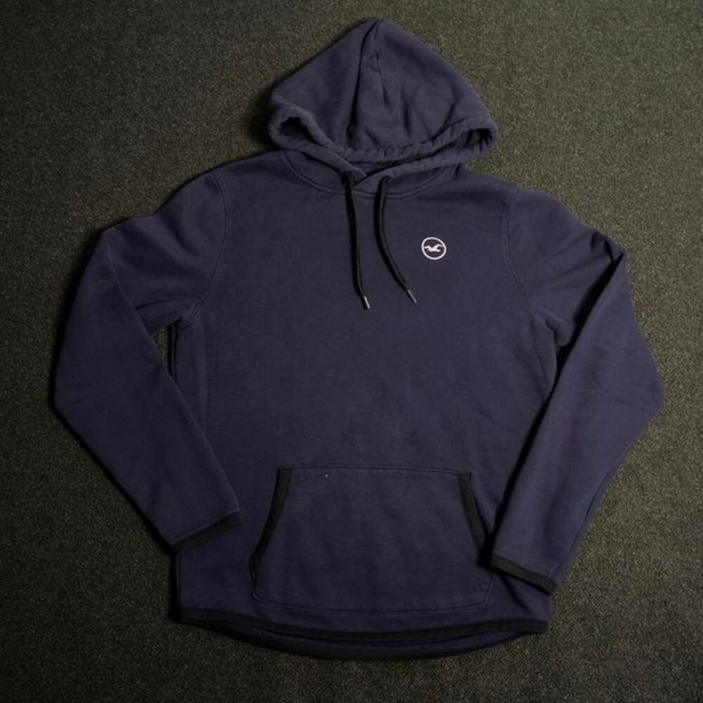 HOLLISTER Seagull Circle Patch Pullover Hoodie Tech Fleece Navy Blue Medium